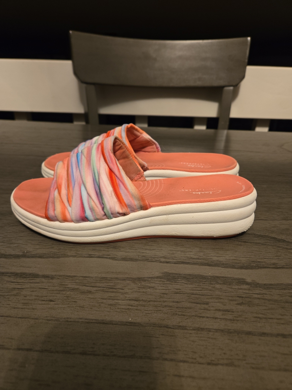 Clarks Cloudsteppers Drift Petal Slide Sandals Multi Stripe /Pink Sz 7.5